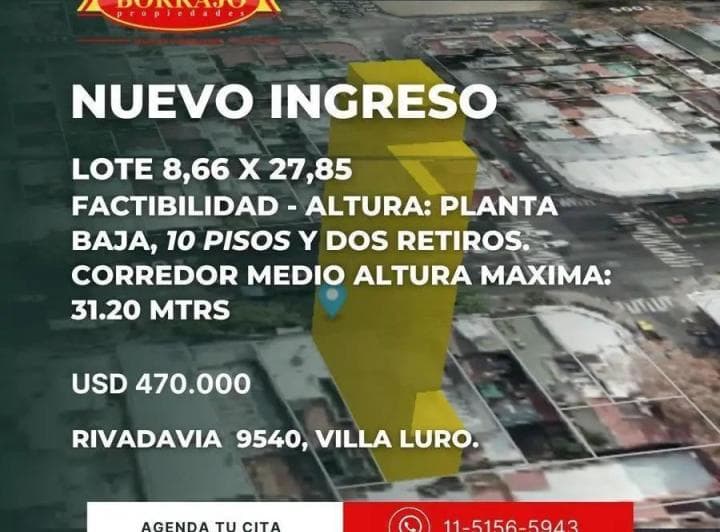 Lote en Venta, Villa Luro. 8 X 27.85 10 Pisos y Dos Retiros. Planos Aprobados - 5
