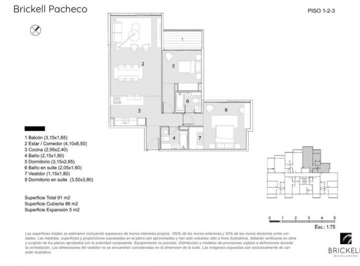 Departamento en Venta Tres Ambientes en Brickell Pacheco - 2