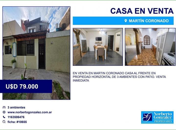 En Venta en Martin Coronado Casa Al Frente 3 Ambientes F: 10655 - 2