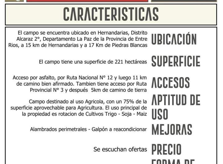 Campo Agricola en Venta. 221 Ha Hernandarias, La Paz, Entre Rios - 3