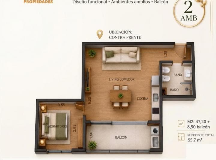 Departamento en Pozo 2 Ambientes en Moreno | Financiación | Anticipo Usd 2.000amento - 2