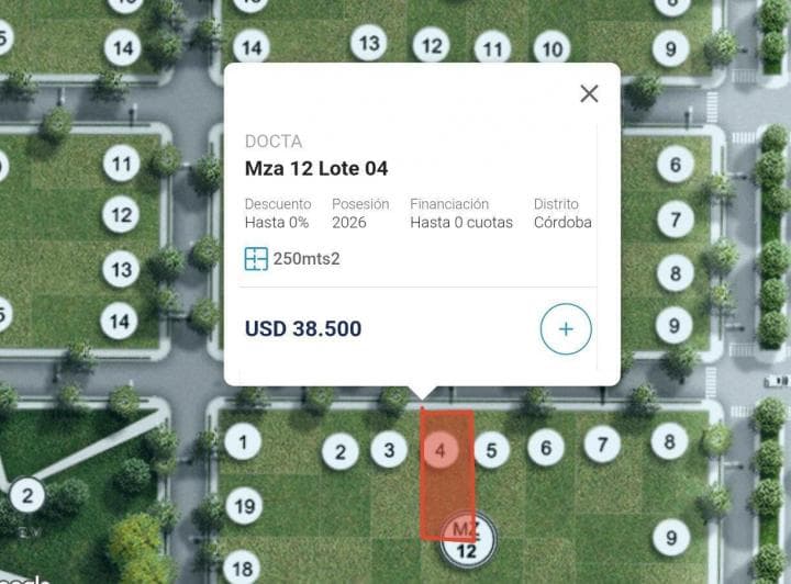 Lote en Venta 250 m² - Docta Urbanización Inteligente | Docta Central (Mza 12 - Lote 04) - 2