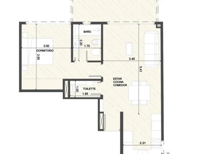Ya en Construcción a Estrenar Departamento Dos Ambientes Toilette en Parque Chas en Venta - 3